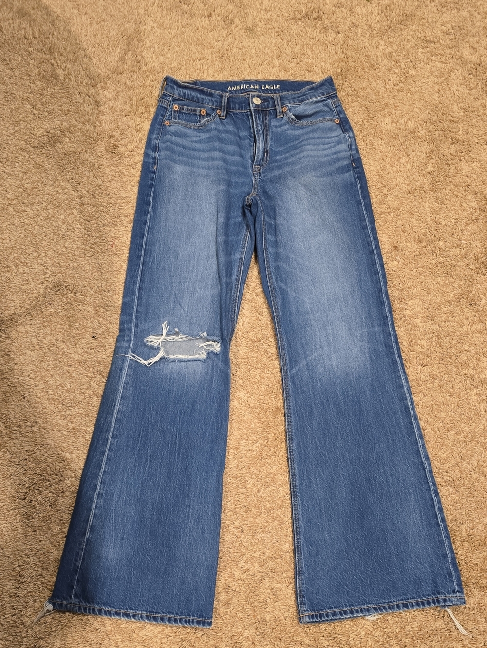 American Eagle Outfitters Women's Blue Wide Leg Distressed Jeans Women's 2 Reg